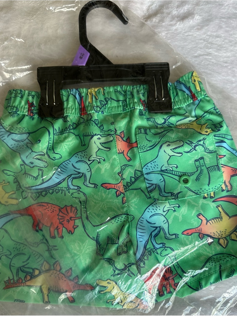 wonder nation Green Dino Print Swim Shorts with Multicolor Dinosaurs